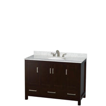 Load image into Gallery viewer, Wyndham Collection Vanity Wyndham Collection WCS141448SESCMUNOM24 Sheffield 48 Inch Single Bathroom Vanity in Espresso, White Carrara Marble Countertop, Undermount Oval Sink, and 24 Inch Mirror