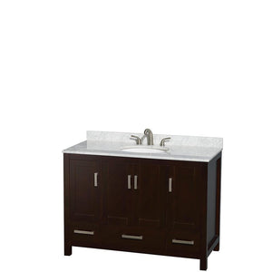 Wyndham Collection Vanity Wyndham Collection WCS141448SESCMUNOM24 Sheffield 48 Inch Single Bathroom Vanity in Espresso, White Carrara Marble Countertop, Undermount Oval Sink, and 24 Inch Mirror