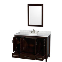 Load image into Gallery viewer, Wyndham Collection Vanity Wyndham Collection WCS141448SESCMUNOM24 Sheffield 48 Inch Single Bathroom Vanity in Espresso, White Carrara Marble Countertop, Undermount Oval Sink, and 24 Inch Mirror