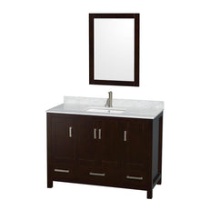 Load image into Gallery viewer, Wyndham Collection Vanity Wyndham Collection WCS141448SESCMUNSM24 Sheffield 48 Inch Single Bathroom Vanity in Espresso, White Carrara Marble Countertop, Undermount Square Sink, and 24 Inch Mirror
