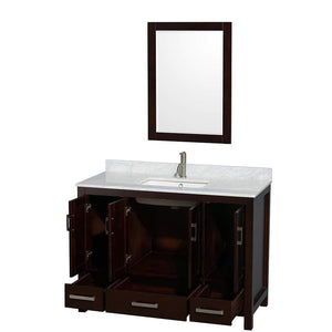 Wyndham Collection Vanity Wyndham Collection WCS141448SESCMUNSM24 Sheffield 48 Inch Single Bathroom Vanity in Espresso, White Carrara Marble Countertop, Undermount Square Sink, and 24 Inch Mirror