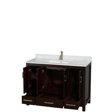 Load image into Gallery viewer, Wyndham Collection Vanity Wyndham Collection WCS141448SESCMUNSMXX Sheffield 48 Inch Single Bathroom Vanity in Espresso, White Carrara Marble Countertop, Undermount Square Sink, and No Mirror