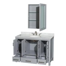 Load image into Gallery viewer, Wyndham Collection Vanity Wyndham Collection WCS141448SGYCMUNOMED Sheffield 48 Inch Single Bathroom Vanity in Gray, White Carrara Marble Countertop, Undermount Oval Sink, and Medicine Cabinet
