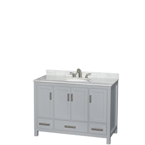 Wyndham Collection Vanity Wyndham Collection WCS141448SGYCMUNOMXX Sheffield 48 Inch Single Bathroom Vanity in Gray, White Carrara Marble Countertop, Undermount Oval Sink, and No Mirror