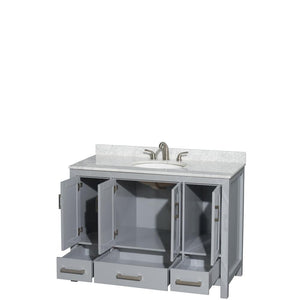 Wyndham Collection Vanity Wyndham Collection WCS141448SGYCMUNOMXX Sheffield 48 Inch Single Bathroom Vanity in Gray, White Carrara Marble Countertop, Undermount Oval Sink, and No Mirror