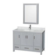 Load image into Gallery viewer, Wyndham Collection Vanity Wyndham Collection WCS141448SGYCMUNSMED Sheffield 48 Inch Single Bathroom Vanity in Gray, White Carrara Marble Countertop, Undermount Square Sink, and Medicine Cabinet