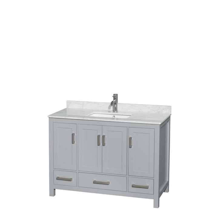 Wyndham Collection Vanity Wyndham Collection WCS141448SGYCMUNSMXX Sheffield 48 Inch Single Bathroom Vanity in Gray, White Carrara Marble Countertop, Undermount Square Sink, and No Mirror