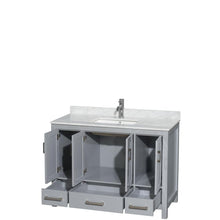 Load image into Gallery viewer, Wyndham Collection Vanity Wyndham Collection WCS141448SGYCMUNSMXX Sheffield 48 Inch Single Bathroom Vanity in Gray, White Carrara Marble Countertop, Undermount Square Sink, and No Mirror