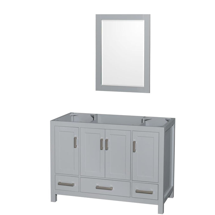 Wyndham Collection Vanity Wyndham Collection WCS141448SGYCXSXXM24 Sheffield 48 Inch Single Bathroom Vanity in Gray, No Countertop, No Sink, and 24 Inch Mirror