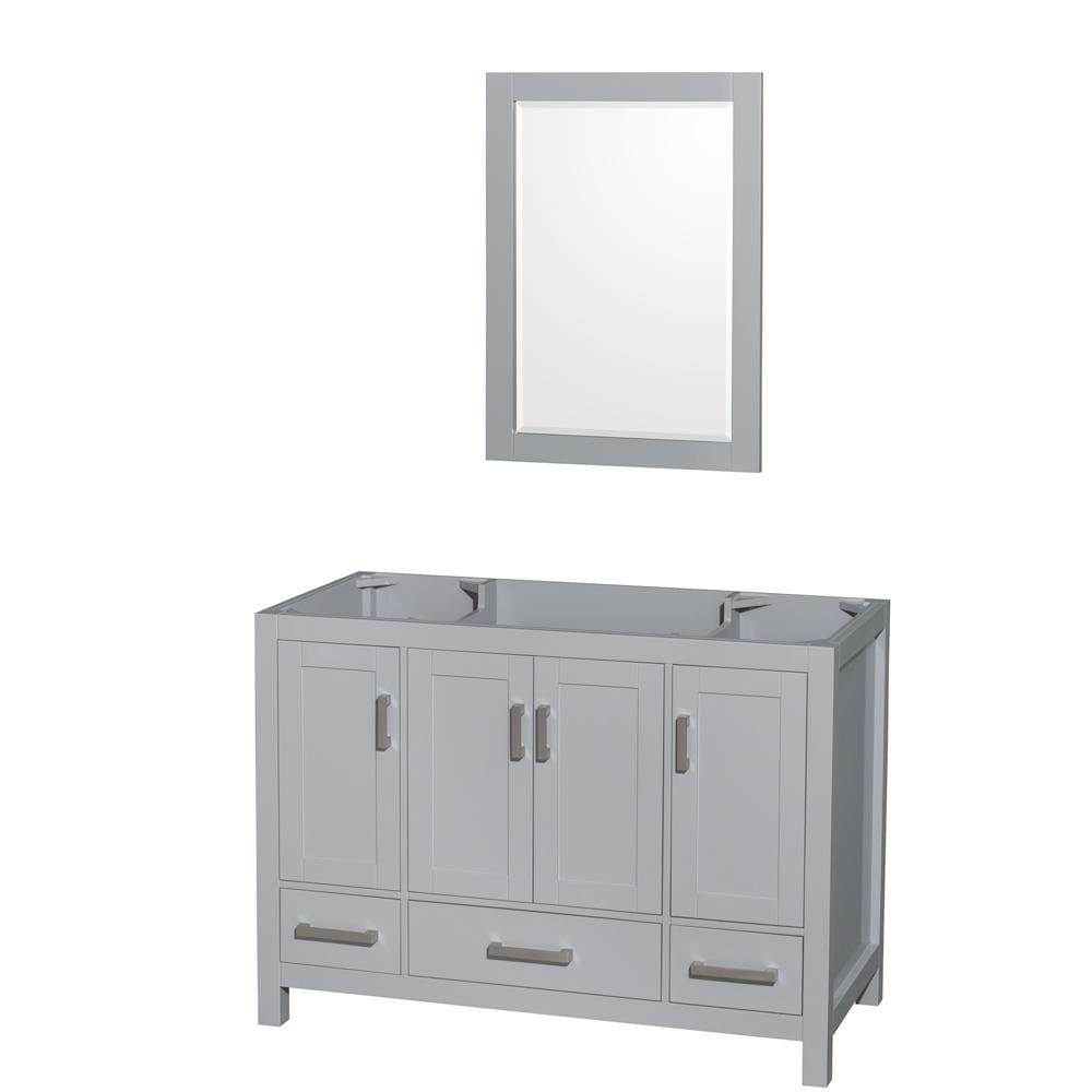 Wyndham Collection Vanity Wyndham Collection WCS141448SGYCXSXXM24 Sheffield 48 Inch Single Bathroom Vanity in Gray, No Countertop, No Sink, and 24 Inch Mirror