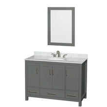 Load image into Gallery viewer, Wyndham Collection Vanity Wyndham Collection WCS141448SKGCMUNOM24 Sheffield 48 Inch Single Bathroom Vanity in Dark Gray, White Carrara Marble Countertop, Undermount Oval Sink, and 24 Inch Mirror