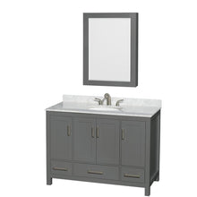Load image into Gallery viewer, Wyndham Collection Vanity Wyndham Collection WCS141448SKGCMUNOMED Sheffield 48 Inch Single Bathroom Vanity in Dark Gray, White Carrara Marble Countertop, Undermount Oval Sink, and Medicine Cabinet