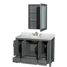 Load image into Gallery viewer, Wyndham Collection Vanity Wyndham Collection WCS141448SKGCMUNOMED Sheffield 48 Inch Single Bathroom Vanity in Dark Gray, White Carrara Marble Countertop, Undermount Oval Sink, and Medicine Cabinet