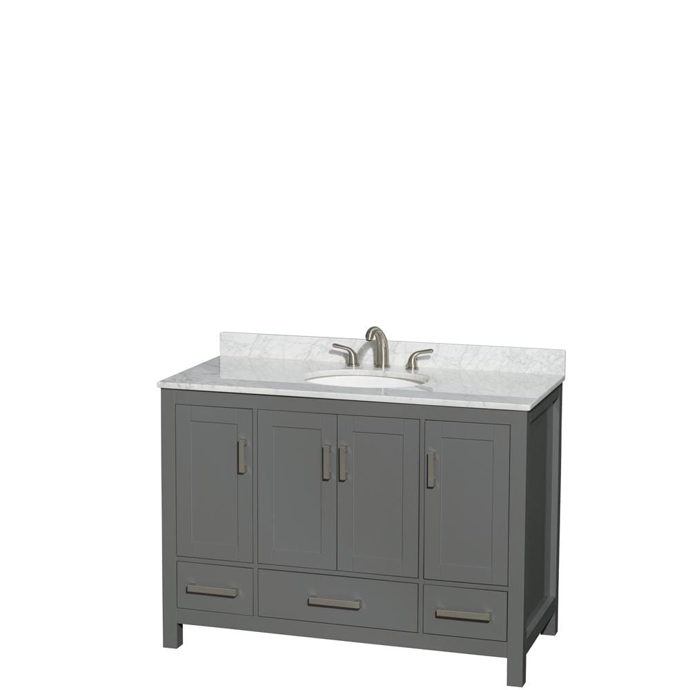 Wyndham Collection Vanity Wyndham Collection WCS141448SKGCMUNOMXX Sheffield 48 Inch Single Bathroom Vanity in Dark Gray, White Carrara Marble Countertop, Undermount Oval Sink, and No Mirror