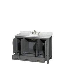 Load image into Gallery viewer, Wyndham Collection Vanity Wyndham Collection WCS141448SKGCMUNOMXX Sheffield 48 Inch Single Bathroom Vanity in Dark Gray, White Carrara Marble Countertop, Undermount Oval Sink, and No Mirror