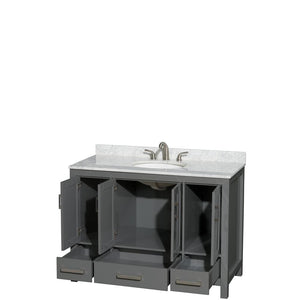 Wyndham Collection Vanity Wyndham Collection WCS141448SKGCMUNOMXX Sheffield 48 Inch Single Bathroom Vanity in Dark Gray, White Carrara Marble Countertop, Undermount Oval Sink, and No Mirror