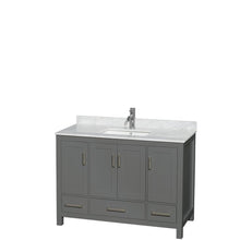 Load image into Gallery viewer, Wyndham Collection Vanity Wyndham Collection WCS141448SKGCMUNSMXX Sheffield 48 Inch Single Bathroom Vanity in Dark Gray, White Carrara Marble Countertop, Undermount Square Sink, and No Mirror