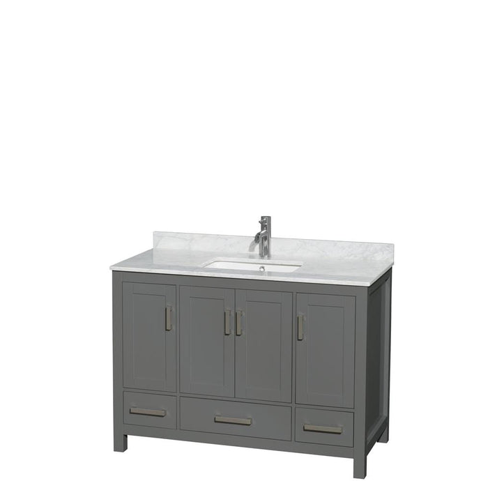 Wyndham Collection Vanity Wyndham Collection WCS141448SKGCMUNSMXX Sheffield 48 Inch Single Bathroom Vanity in Dark Gray, White Carrara Marble Countertop, Undermount Square Sink, and No Mirror