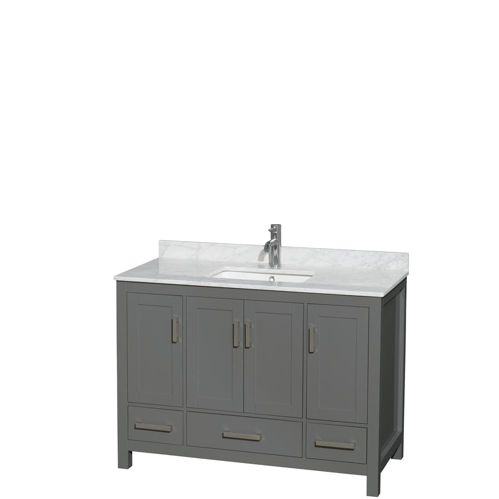 Wyndham Collection Vanity Wyndham Collection WCS141448SKGCMUNSMXX Sheffield 48 Inch Single Bathroom Vanity in Dark Gray, White Carrara Marble Countertop, Undermount Square Sink, and No Mirror