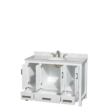 Load image into Gallery viewer, Wyndham Collection Vanity Wyndham Collection WCS141448SWHCMUNOMXX Sheffield 48 Inch Single Bathroom Vanity in White, White Carrara Marble Countertop, Undermount Oval Sink, and No Mirror