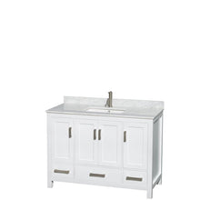 Load image into Gallery viewer, Wyndham Collection Vanity Wyndham Collection WCS141448SWHCMUNSMXX Sheffield 48 Inch Single Bathroom Vanity in White, White Carrara Marble Countertop, Undermount Square Sink, and No Mirror