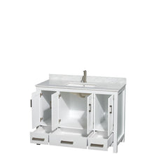 Load image into Gallery viewer, Wyndham Collection Vanity Wyndham Collection WCS141448SWHCMUNSMXX Sheffield 48 Inch Single Bathroom Vanity in White, White Carrara Marble Countertop, Undermount Square Sink, and No Mirror