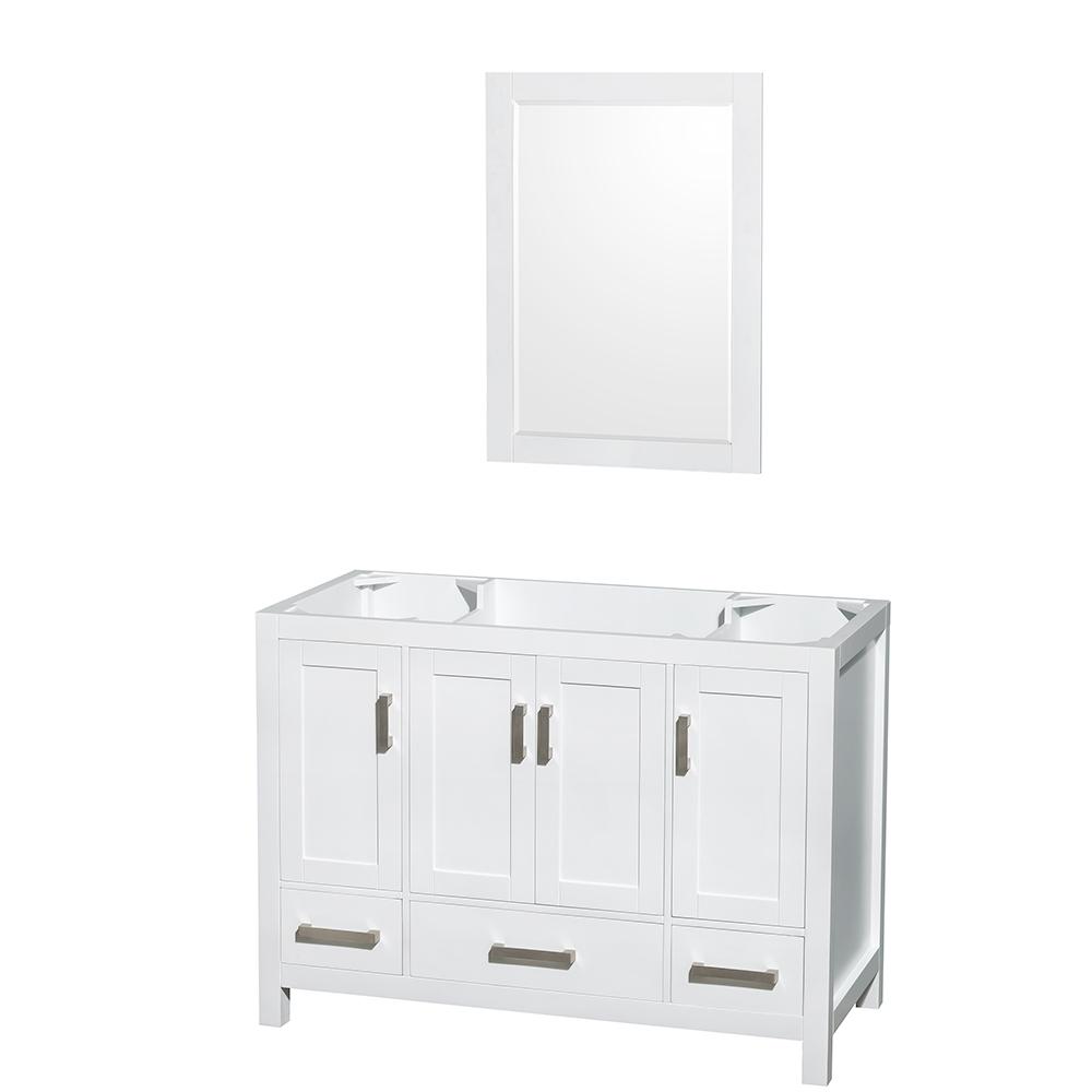 Wyndham Collection Vanity Wyndham Collection WCS141448SWHCXSXXM24 Sheffield 48 Inch Single Bathroom Vanity in White, No Countertop, No Sink, and 24 Inch Mirror