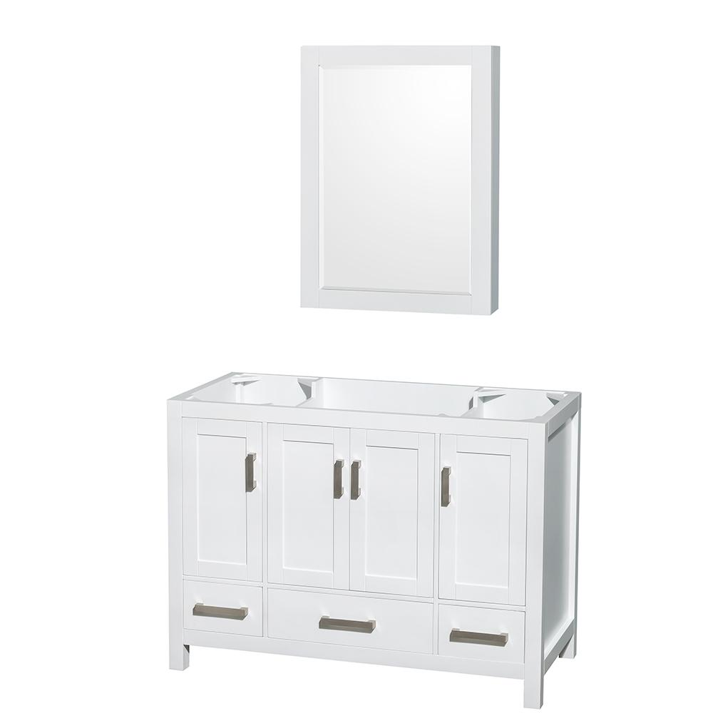 Wyndham Collection Vanity Wyndham Collection WCS141448SWHCXSXXMED Sheffield 48 Inch Single Bathroom Vanity in White, No Countertop, No Sink, and Medicine Cabinet
