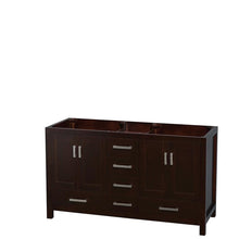 Load image into Gallery viewer, Wyndham Collection Vanity Wyndham Collection WCS141460DESCMUNSM24 Sheffield 60 Inch Double Bathroom Vanity in Espresso, White Carrara Marble Countertop, Undermount Square Sinks, and 24 Inch Mirrors