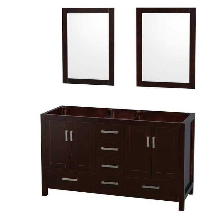 Wyndham Collection Vanity Wyndham Collection WCS141460DESCXSXXM24 Sheffield 60 Inch Double Bathroom Vanity in Espresso, No Countertop, No Sinks, and 24 Inch Mirrors