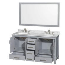 Load image into Gallery viewer, Wyndham Collection Vanity Wyndham Collection WCS141460DGYCMUNOM58 Sheffield 60 Inch Double Bathroom Vanity in Gray, White Carrara Marble Countertop, Undermount Oval Sinks, and 58 Inch Mirror
