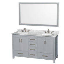 Load image into Gallery viewer, Wyndham Collection Vanity Wyndham Collection WCS141460DGYCMUNOM58 Sheffield 60 Inch Double Bathroom Vanity in Gray, White Carrara Marble Countertop, Undermount Oval Sinks, and 58 Inch Mirror