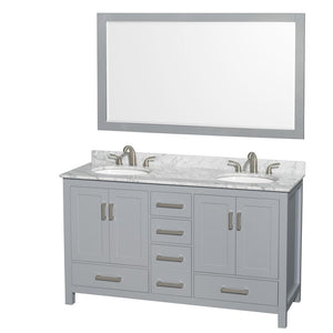 Wyndham Collection Vanity Wyndham Collection WCS141460DGYCMUNOM58 Sheffield 60 Inch Double Bathroom Vanity in Gray, White Carrara Marble Countertop, Undermount Oval Sinks, and 58 Inch Mirror