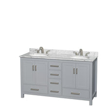 Load image into Gallery viewer, Wyndham Collection Vanity Wyndham Collection WCS141460DGYCMUNOMXX Sheffield 60 Inch Double Bathroom Vanity in Gray, White Carrara Marble Countertop, Undermount Oval Sinks, and No Mirror