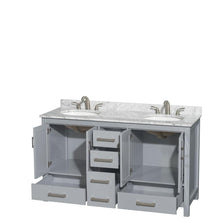 Load image into Gallery viewer, Wyndham Collection Vanity Wyndham Collection WCS141460DGYCMUNOMXX Sheffield 60 Inch Double Bathroom Vanity in Gray, White Carrara Marble Countertop, Undermount Oval Sinks, and No Mirror