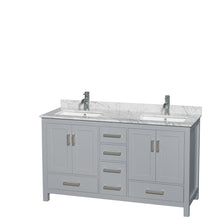 Load image into Gallery viewer, Wyndham Collection Vanity Wyndham Collection WCS141460DGYCMUNSMXX Sheffield 60 Inch Double Bathroom Vanity in Gray, White Carrara Marble Countertop, Undermount Square Sinks, and No Mirror