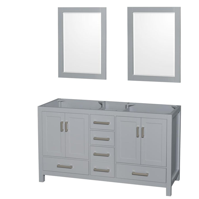 Wyndham Collection Vanity Wyndham Collection WCS141460DGYCXSXXM24 Sheffield 60 Inch Double Bathroom Vanity in Gray, No Countertop, No Sinks, and 24 Inch Mirrors