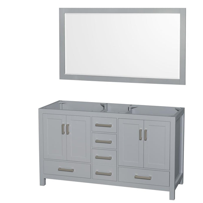 Wyndham Collection Vanity Wyndham Collection WCS141460DGYCXSXXM58 Sheffield 60 Inch Double Bathroom Vanity in Gray, No Countertop, No Sinks, and 58 Inch Mirror