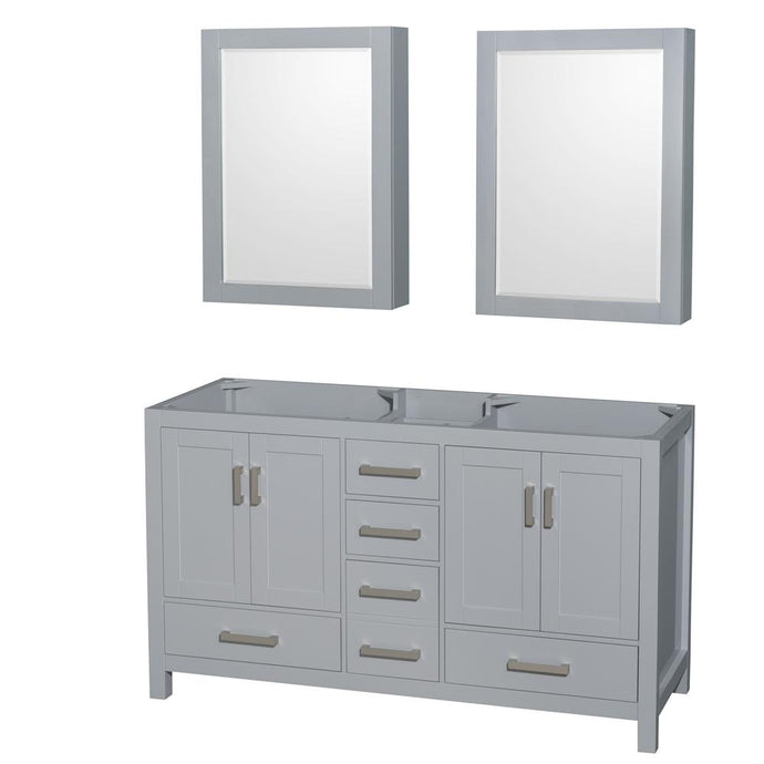Wyndham Collection Vanity Wyndham Collection WCS141460DGYCXSXXMED Sheffield 60 Inch Double Bathroom Vanity in Gray, No Countertop, No Sinks, and Medicine Cabinets