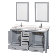 Load image into Gallery viewer, Wyndham Collection Vanity Wyndham Collection WCS141460DGYWQUNSM24 Sheffield 60 Inch Double Bathroom Vanity in Gray, White Quartz Countertop, Undermount Square Sinks, 24 Inch Mirrors