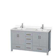 Load image into Gallery viewer, Wyndham Collection Vanity Wyndham Collection WCS141460DGYWQUNSMXX Sheffield 60 Inch Double Bathroom Vanity in Gray, White Quartz Countertop, Undermount Square Sinks, No Mirror