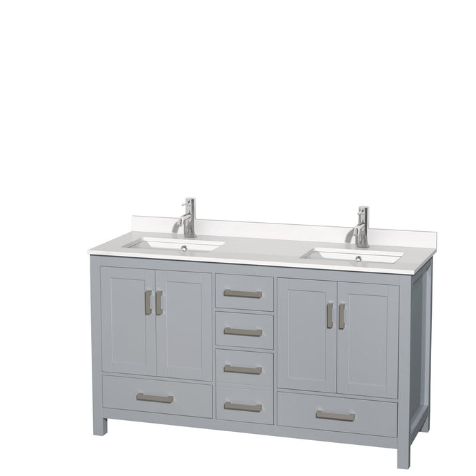 Wyndham Collection Vanity Wyndham Collection WCS141460DGYWQUNSMXX Sheffield 60 Inch Double Bathroom Vanity in Gray, White Quartz Countertop, Undermount Square Sinks, No Mirror