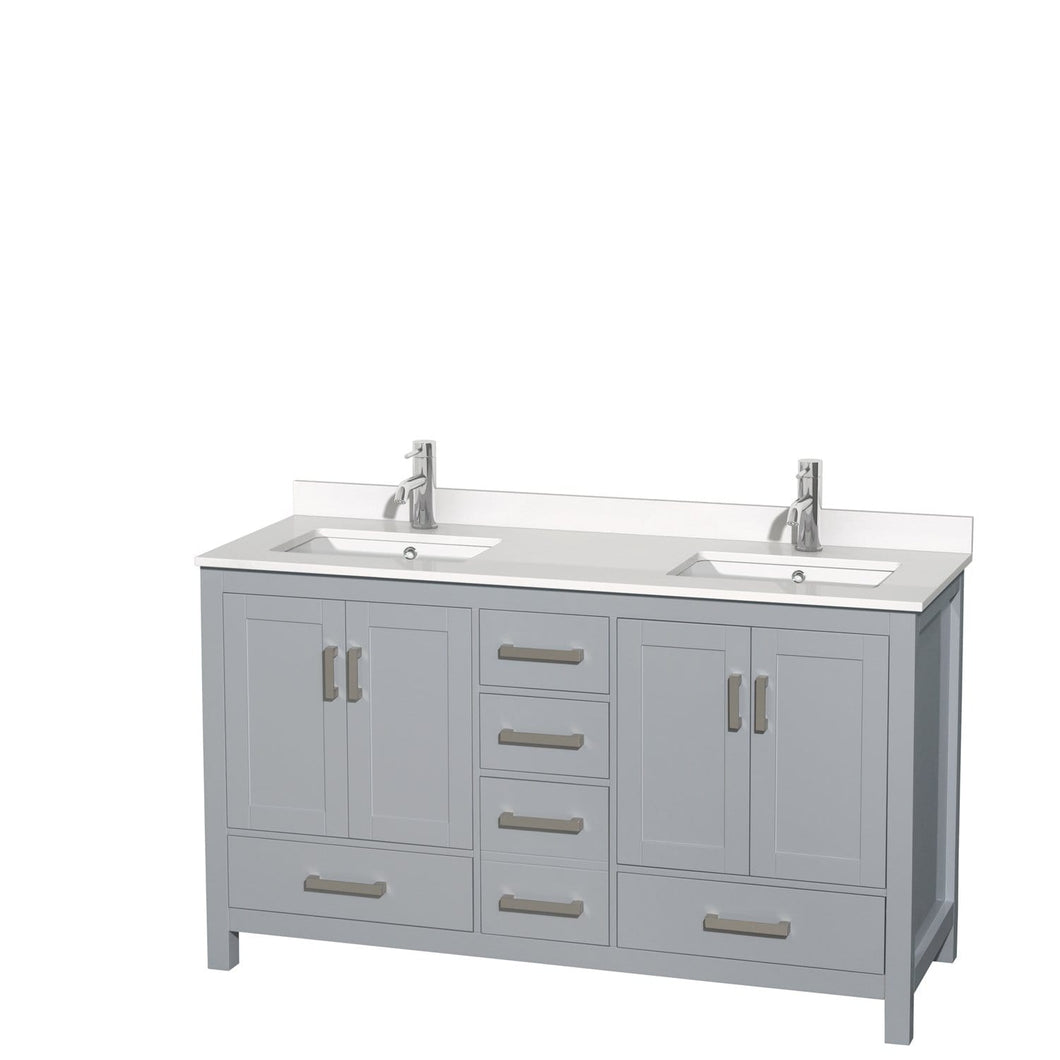 Wyndham Collection Vanity Wyndham Collection WCS141460DGYWQUNSMXX Sheffield 60 Inch Double Bathroom Vanity in Gray, White Quartz Countertop, Undermount Square Sinks, No Mirror