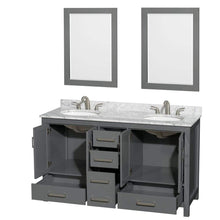 Load image into Gallery viewer, Wyndham Collection Vanity Wyndham Collection WCS141460DKGCMUNOM24 Sheffield 60 Inch Double Bathroom Vanity in Dark Gray, White Carrara Marble Countertop, Undermount Oval Sinks, and 24 Inch Mirrors