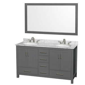 Wyndham Collection Vanity Wyndham Collection WCS141460DKGCMUNOM58 Sheffield 60 Inch Double Bathroom Vanity in Dark Gray, White Carrara Marble Countertop, Undermount Oval Sinks, and 58 Inch Mirror
