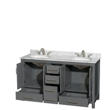 Load image into Gallery viewer, Wyndham Collection Vanity Wyndham Collection WCS141460DKGCMUNOMXX Sheffield 60 Inch Double Bathroom Vanity in Dark Gray, White Carrara Marble Countertop, Undermount Oval Sinks, and No Mirror
