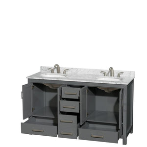 Wyndham Collection Vanity Wyndham Collection WCS141460DKGCMUNOMXX Sheffield 60 Inch Double Bathroom Vanity in Dark Gray, White Carrara Marble Countertop, Undermount Oval Sinks, and No Mirror