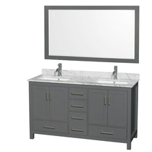 Load image into Gallery viewer, Wyndham Collection Vanity Wyndham Collection WCS141460DKGCMUNSM58 Sheffield 60 Inch Double Bathroom Vanity in Dark Gray, White Carrara Marble Countertop, Undermount Square Sinks, and 58 Inch Mirror