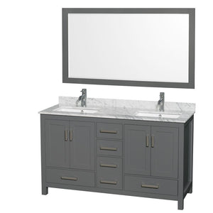 Wyndham Collection Vanity Wyndham Collection WCS141460DKGCMUNSM58 Sheffield 60 Inch Double Bathroom Vanity in Dark Gray, White Carrara Marble Countertop, Undermount Square Sinks, and 58 Inch Mirror