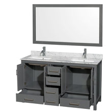 Load image into Gallery viewer, Wyndham Collection Vanity Wyndham Collection WCS141460DKGCMUNSM58 Sheffield 60 Inch Double Bathroom Vanity in Dark Gray, White Carrara Marble Countertop, Undermount Square Sinks, and 58 Inch Mirror
